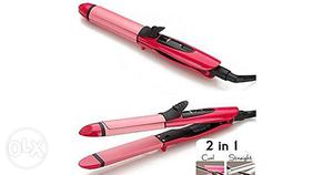 2 In 1 Pink And Red Hair Straightener And Curler
