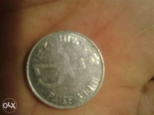 25 Round Silver Indian Paise Coin