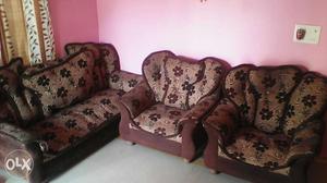 3 Brown Floral Fabric Sofa Set