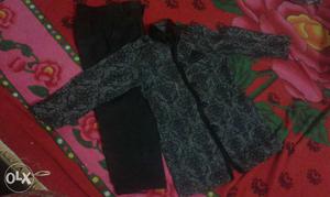 Black And Gray Long Sleeve Top And Pants