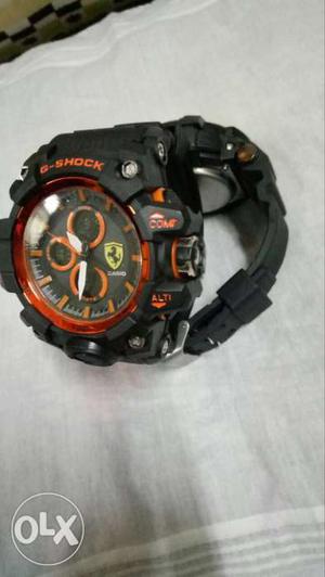 Black And Orange G-shock Chronograph Watch With Black Strap