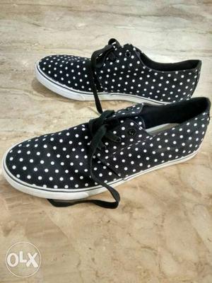 Black And White Polka Dotted Low Top Sneakers