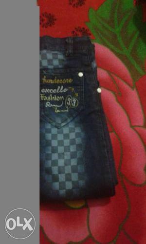 Black Checkered Faded Denim Jeans