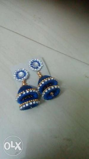 Blue And Silver Jhumka Earrings