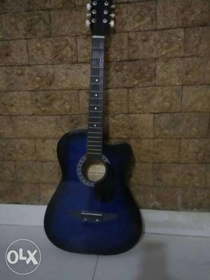 Blue-Black acoustic guitar with black cover.