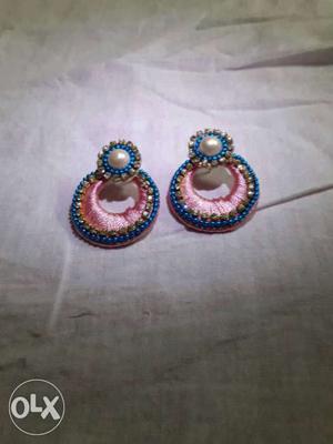 Blue-and-pink Jhumka Earrings