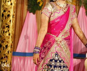 Bridal lehenga - pink with violet combination.