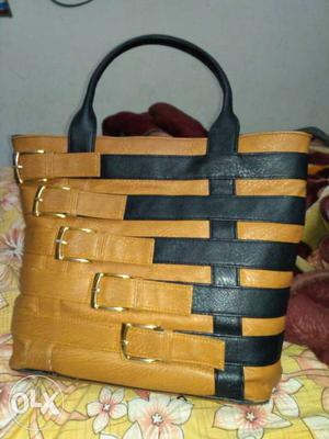 Brown And Black Leather Tote Bag