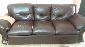 Brown Leather 3-seat Sofa