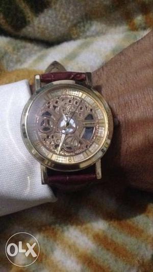 Brown Leather Strap Mechanical Watch