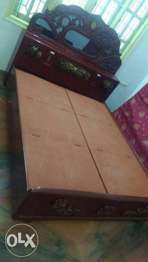 Brown Wooden Queen Size Bed (without mattress) +sofa