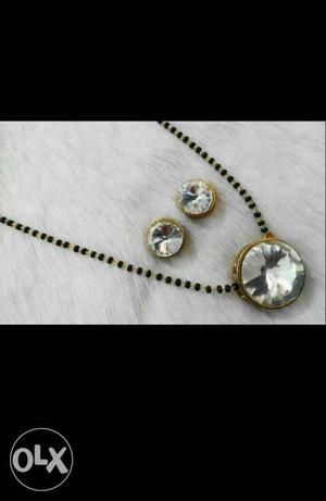 Diamond Embellish Gold Earring And Pendant