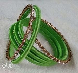 Four Green Silk Thread Bangles