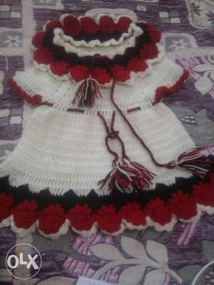 Girl's White,red And Black Knit Dress
