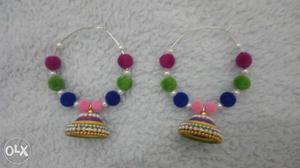 Gold And Purple Thread Jhumka Hoop Earrings