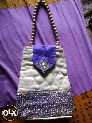 Gray And Purple Rhinestone Handbag