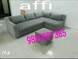 Gray Fabric Sectional Sofa With Ottoman Set