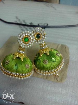 Green And Gold Jhumkas Earrings