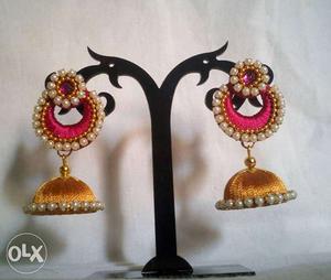 Handmade Silk thread chandbali jhumka earrings