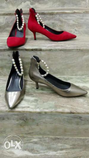 Imported red & silver color ladies shoes size
