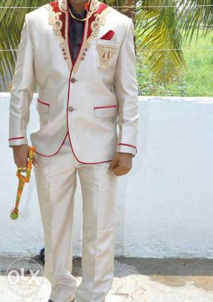 Men's White And Red Suit