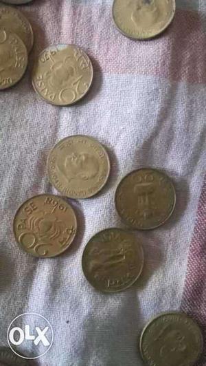 Nine 20 Indian Paise Coins