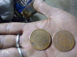 One Anna And Half Anna Indian Paise Coins