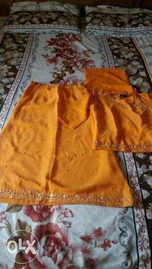 Orange skirt and top embroidery handwork dress