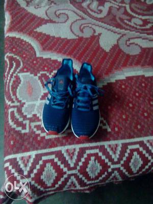 Pair Of Blue-and-white Adidas Low Top Sneakers