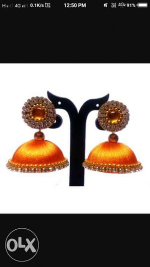 Pair Of Orange And Brown Jhumka Earrings
