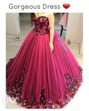 Pink And Black Floral Sweetheart Gown