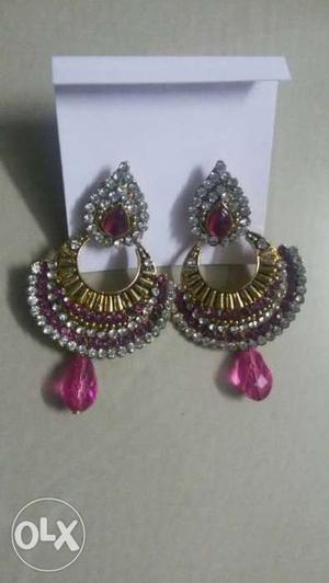 Pink Gemstone And Gold Earrings