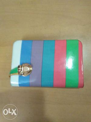 Pink, Green And Blue Stripe Patent Leather Zip Wallet