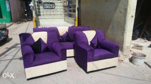 Purple-and-white Fabric Sofa Chairs