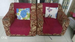Red And Brown Fabric 5 seater Sofa Set