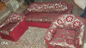 Red And Silver Floral Sofa Set