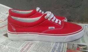 Red-and-white Vans Low Top Sneakers Size: 6