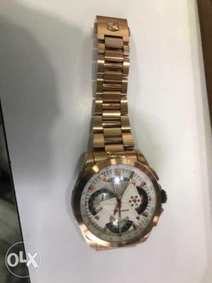 Round Gold And White Invicta Reserve Chronograph Watch With