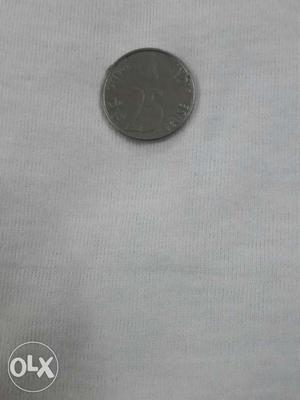 Round Silver Indian Paise 25 paise Coin