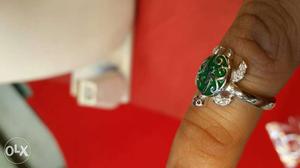 Silver And Green Beaded Ring