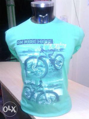 Teal On Ride Here Print Crew Neck T-Shirt