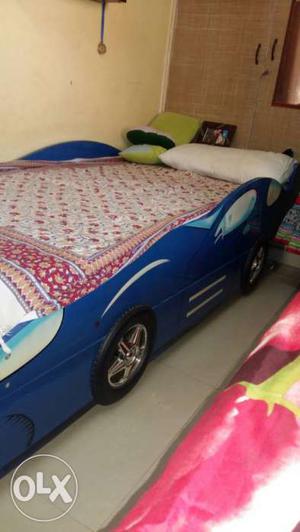 Toddler's Blue Car Bed Frame