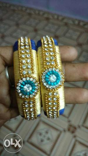 Two Gold-and-blue Rhinestone Bracelets