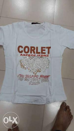 White Corlet Print Crew Neck T-shirt