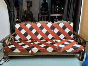 White, Red, And Black Checked Fabric Sofa