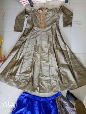 Women's Gray And Blue Silk Kaftan Dress