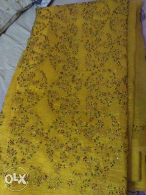 Yellow And Gray Floral Dupatta