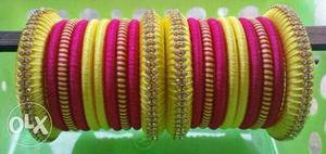 Yellow Gold And Pink Bracelets Set