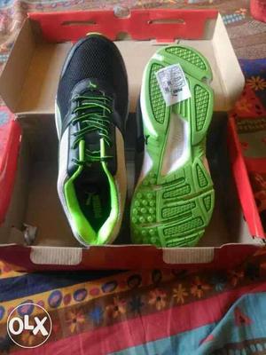 100% original Black-and-green Puma Running Shoes In Box size
