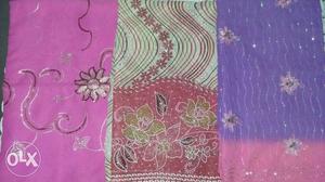 3 saari combo for wearing fastival. purple & pink